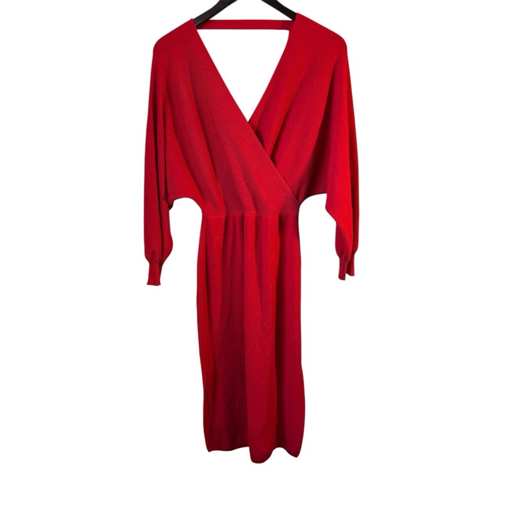 Red Knit Double V Large Sweater dress Midi Cutout Tomato Siren Valentine Staple